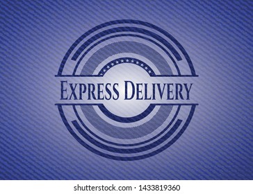 Express Delivery badge with denim background. Vector Illustration. Detailed.