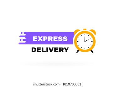 Express delivery badge with stopwatch label. Logo design. Banner template design for shipping, delivery and moving company. Vector illustration.