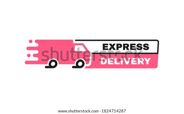 Express delivery badge with truck. Banner\
template design for shipping, delivery and moving company. Modern\
vector illustration.