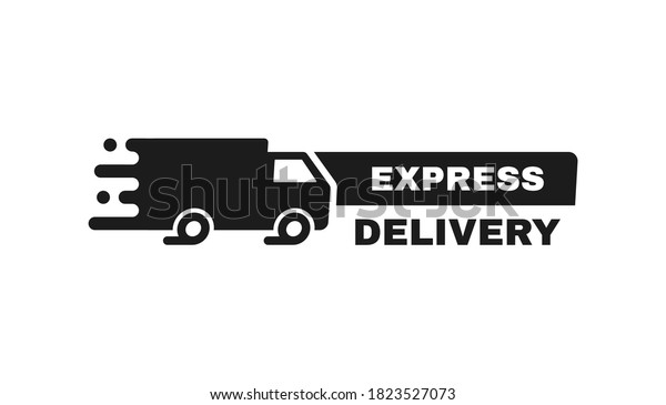Express delivery badge with truck. Logo\
design. Banner template design for shipping, delivery and moving\
company. Modern vector\
illustration.