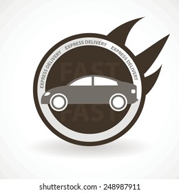 Express delivery black icon with car and fire sign concept style logo