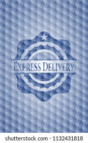 Express Delivery blue emblem with geometric pattern.