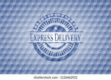 Express Delivery blue polygonal emblem.
