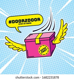 express delivery box flying with wings
