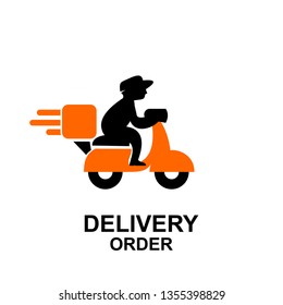 Delivery man motorbike logo icon. Scooter bike vector icon express