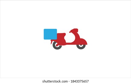 símbolo del logotipo de la caja de entrega rápida plantilla vectorial con motociclista en estilo plano minimalista