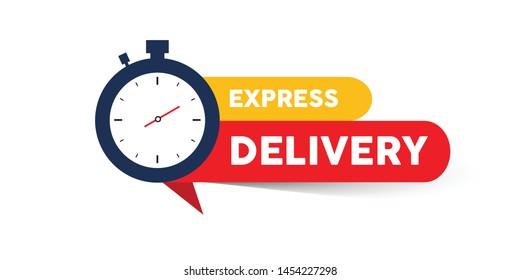 Express delivery button sign, flat modern label, alarm clock countdown logo