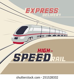 Express delivery by high-speed rail. Vintage illustration of high-speed train