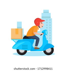 Express Delivery by motorcycle or scooter flat style logo design vector template for company