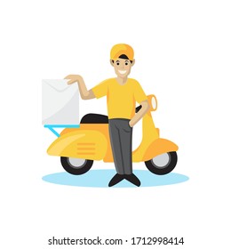 Express Delivery by motorcycle or scooter flat style logo design vector template for company