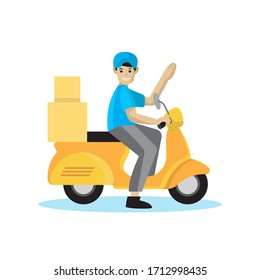 Express Delivery by motorcycle or scooter flat style logo design vector template for company