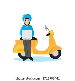 Express Delivery by motorcycle or scooter flat style logo design vector template for company