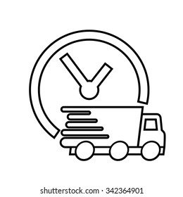  Express Delivery car with watch.  Linear icon.