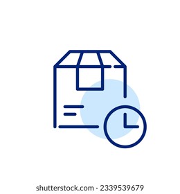 Express delivery. Cardboard box with clock symbol. Pixel perfect icon