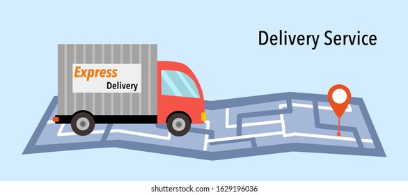 Express delivery concept. Fast delivery service design with map horizontal banner flat vector illustration.