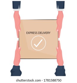 Express delivery concept feature one people giving a parcel to another person