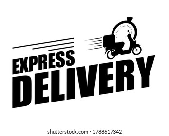 Express delivery concept icon. Mini venwith stopwatch icon on yellow background. Concept of service, order, fast, free and worldwide delivery. Vector illustration.
