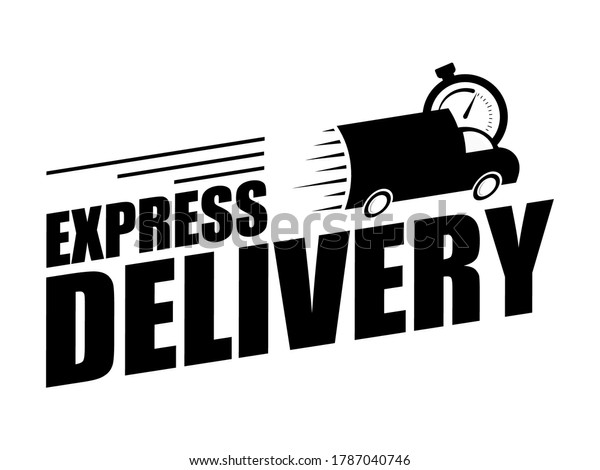 Express delivery concept
icon. Mini venwith stopwatch icon on yellow background. Concept of
service, order, fast, free and worldwide delivery. Vector
illustration.