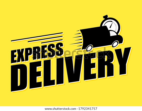 Express delivery concept\
icon. Mini venwith stopwatch icon on yellow background. Concept of\
service, order, fast, free and worldwide delivery. Vector\
illustration.