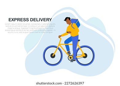 Express delivery concept. Man riding a bike in a flat design. Concept with man on bicycle
