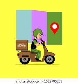 Express delivery concept. Motorcycle scooters with reservations, fast shipping. Vector illustration of modern design.