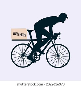 Express delivery. Courier on bike delivers package - black on white background - vector. Online ordering concept.