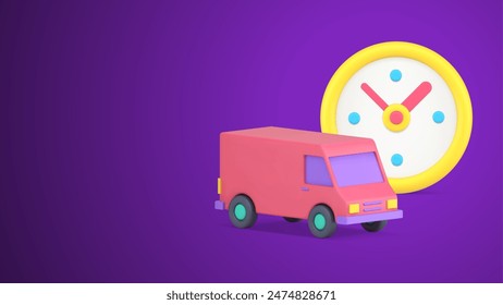 Express delivery courier service cargo truck van transportation with wall watch countdown realistic 3d icon vector illustration. Fast logistic distribution postal shipping retail commercial business