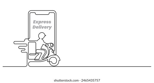 Express-Zustellung Kurierdienst mit Smartphone-Handy-App Eine Zeile kontinuierliche Einfachheit Illustration