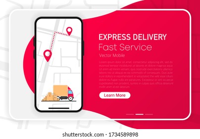 EXPRESS DELIVERY. Fast dervice. Smartphone blank screen. Modern design. Device mockup. UI and UX design interface. Gradient background. Vector illustration.