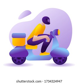 Express delivery, fast shipment concept. courier rides scooter or moped. For advertising, posters, banners, website. Stock vector cartoon illustration isolated on white background.