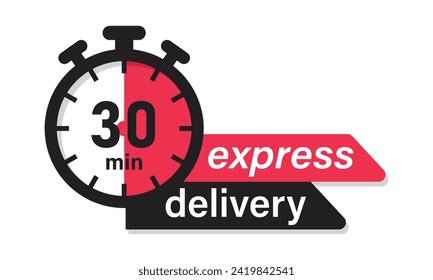 Express delivery fast shipping service vector illustration image with stopwatch in red color. Fast delivery icon for apps and website. Delivery concept. Flat design.