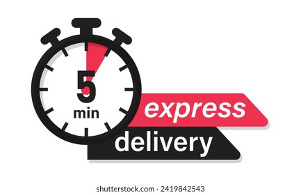 Express-Lieferung schnelle Lieferung Service Vektorgrafik Bild mit Stopp-Uhr in roter Farbe. Schnelles Liefersymbol für Apps und Webseiten. Lieferkonzept Flaches Design.