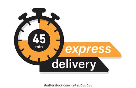 Express delivery fast shipping service vector illustration image with stopwatch in yellow color. Fast delivery icon for apps and website. Delivery concept. Flat design.