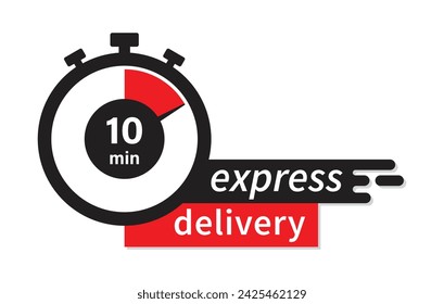 Express delivery fast shipping service vector illustration image with stopwatch in red color. Fast delivery icon for apps and website. Delivery concept. Flat design.