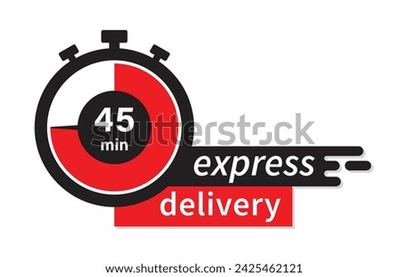 Express delivery fast shipping service vector illustration image with stopwatch in red color. Fast delivery icon for apps and website. Delivery concept. Flat design.