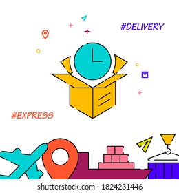 Express delivery filled line vector icon, simple illustration, cargo and shipping related bottom border.