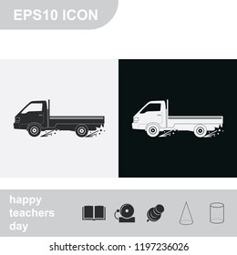 Express delivery flat black and white vector icon. Delivery car.