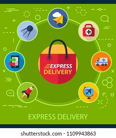 Express delivery flat icons concept. Vector illustration. Element template for design.