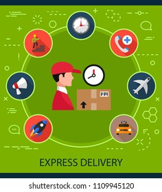 Express delivery flat icons concept. Vector illustration. Element template for design.