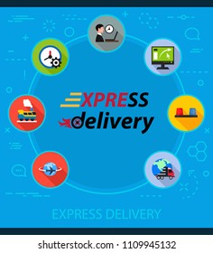 Express delivery flat icons concept. Vector illustration. Element template for design.