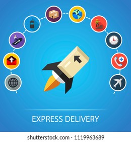 Express delivery flat icons concept. Vector illustration. Element template for design.
