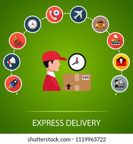 Express delivery flat icons concept. Vector illustration. Element template for design.