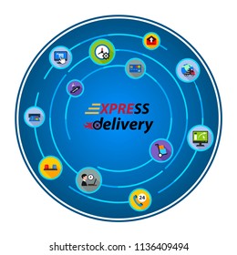 Express delivery flat icons concept. Vector illustration. Element template for design.