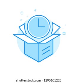 Express Delivery Flat Vector Icon. Open Delivery Box Symbol, Pictogram, Sign. Light Flat Style. Blue Monochrome Design. Editable Stroke. Adjust Line Weight. Design with Pixel Perfection.