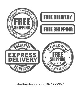 Express delivery and free worldwide shipping stamps, vector