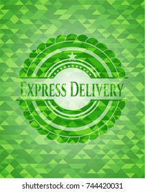 Express Delivery green emblem. Mosaic background