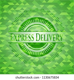 Express Delivery green emblem with triangle mosaic background