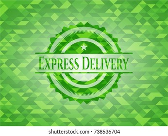 Express Delivery green emblem with triangle mosaic background