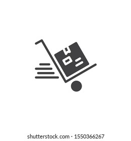 Express delivery, handcart vector icon. filled flat sign for mobile concept and web design. Hand truck delivery glyph icon. Symbol, logo illustration. Vector graphics