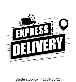 Express delivery icon for apps and website isolated on a white background. Delivery concept with car icon and GPS destinations. Vector illustration.